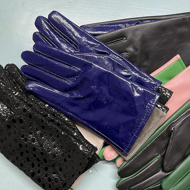 Real Sheepskin Gloves Women's Contrast Gloves One Size Fits All Wrist Soft And Skinny