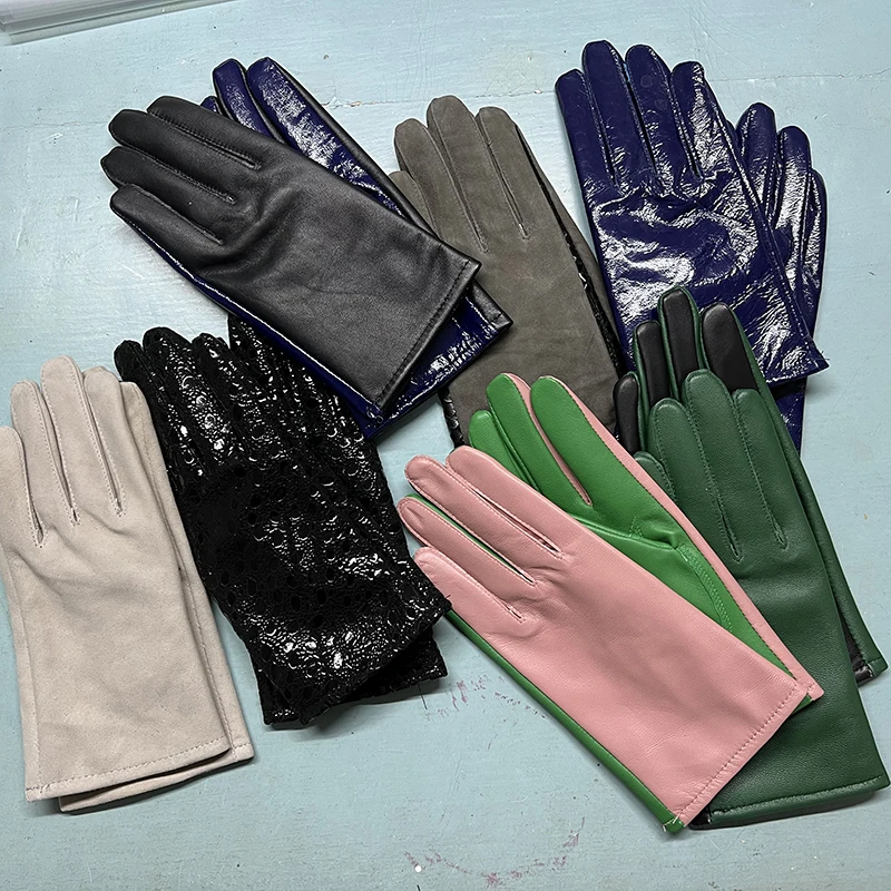 Real Sheepskin Gloves Women's Contrast Gloves One Size Fits All Wrist Soft And Skinny