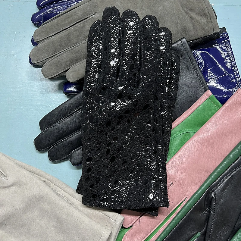 Real Sheepskin Gloves Women's Contrast Gloves One Size Fits All Wrist Soft And Skinny