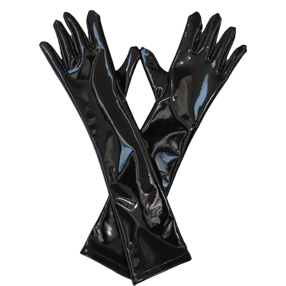 Sexy Women PVC Shiny Glove Latex Faux Leather Mid Glove Punk Gloves Sexy Hip-pop Mittens Cosplay Maid Costumes Accessory