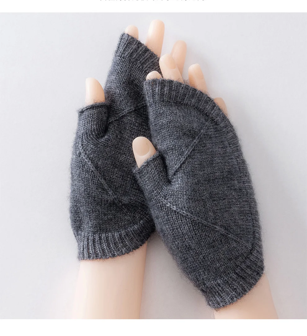 Winter Women 100% Cashmere Mitts Knitted Fingerless Gloves Thermal Gloves Semi Finger Lengthen Mittens Arm Warmers fishmouth