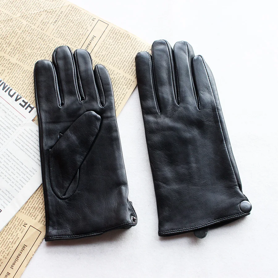 Men's Winter Leather Sheepskin Gloves Velvet Lined Warmth Cold Protection for Outdoor Motorcycle Driving