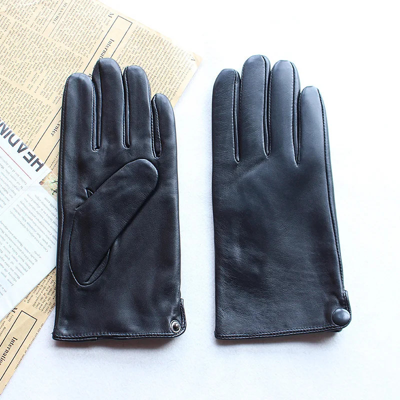 Men's Winter Leather Sheepskin Gloves Velvet Lined Warmth Cold Protection for Outdoor Motorcycle Driving