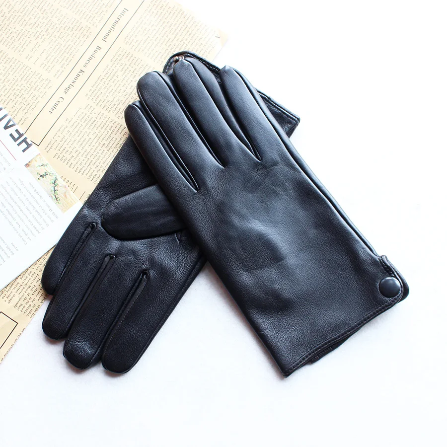 Men's Winter Leather Sheepskin Gloves Velvet Lined Warmth Cold Protection for Outdoor Motorcycle Driving