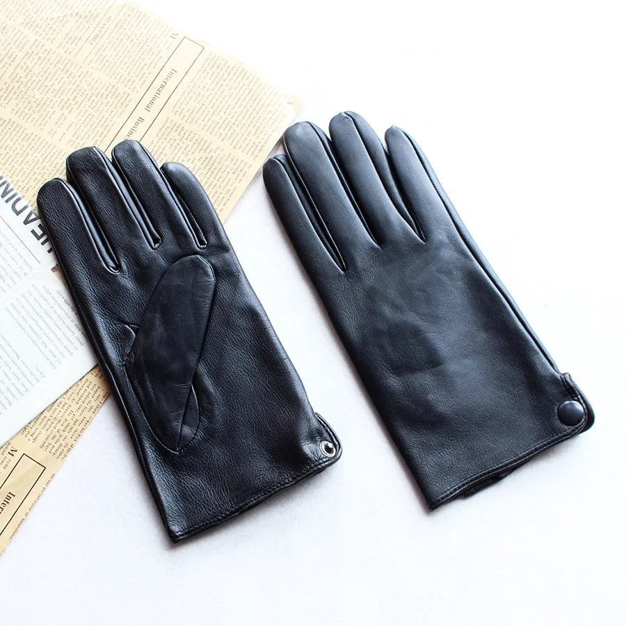 Men's Winter Leather Sheepskin Gloves Velvet Lined Warmth Cold Protection for Outdoor Motorcycle Driving