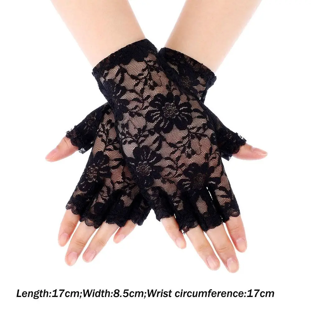 Women Sexy Dressy Lace Gloves Sunscreen Short Gloves Fingerless Lace Driving Gloves Spring Summer Mittens Wedding Accessories