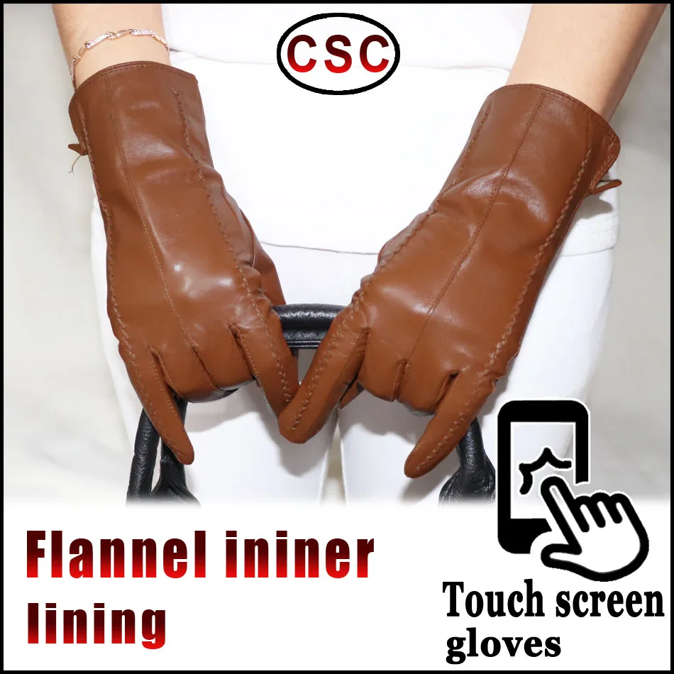 Women's Sheepskin Gloves Winter Warmth Plus Velvet Short Thin Touch Screen Driving Female Color Leather Gloves New High-end 2025