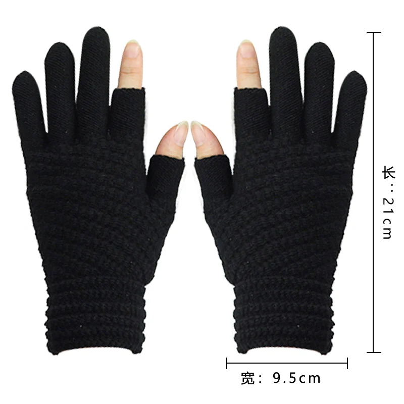 Two-Finger Gloves for Men and Women, Winter Touchscreen-Compatible, Warm, Fleece-Lined, Thick Knitted Wool, Half-Finger Gloves for Writing and Using Mobile Phones, for Students