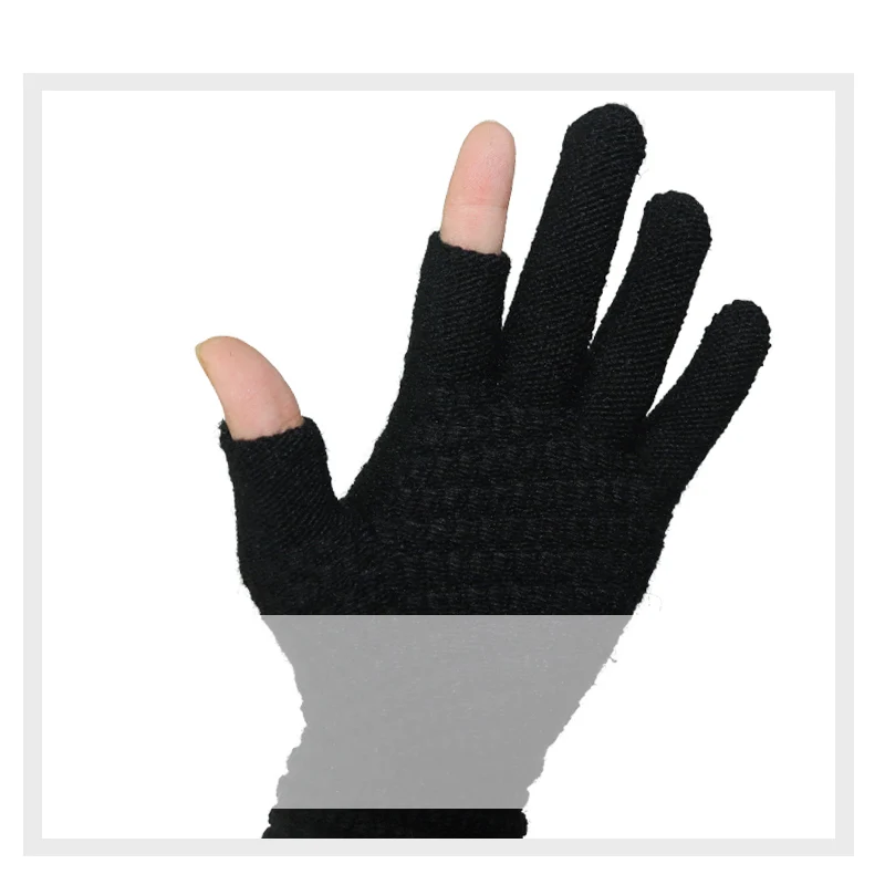 Two-Finger Gloves for Men and Women, Winter Touchscreen-Compatible, Warm, Fleece-Lined, Thick Knitted Wool, Half-Finger Gloves for Writing and Using Mobile Phones, for Students
