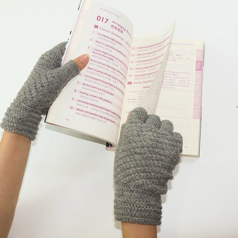 Two-Finger Gloves for Men and Women, Winter Touchscreen-Compatible, Warm, Fleece-Lined, Thick Knitted Wool, Half-Finger Gloves for Writing and Using Mobile Phones, for Students