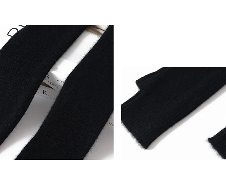 Women 100% Cashmere Long Mittens 43cm Fine Knitted Fingerless Gloves Mitt Y2k Thermal Gloves Semi Finger Oversleeves Arm Warmers