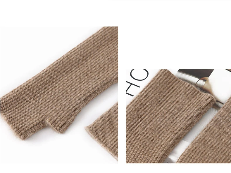 Women 100% Cashmere Long Mittens 43cm Fine Knitted Fingerless Gloves Mitt Y2k Thermal Gloves Semi Finger Oversleeves Arm Warmers