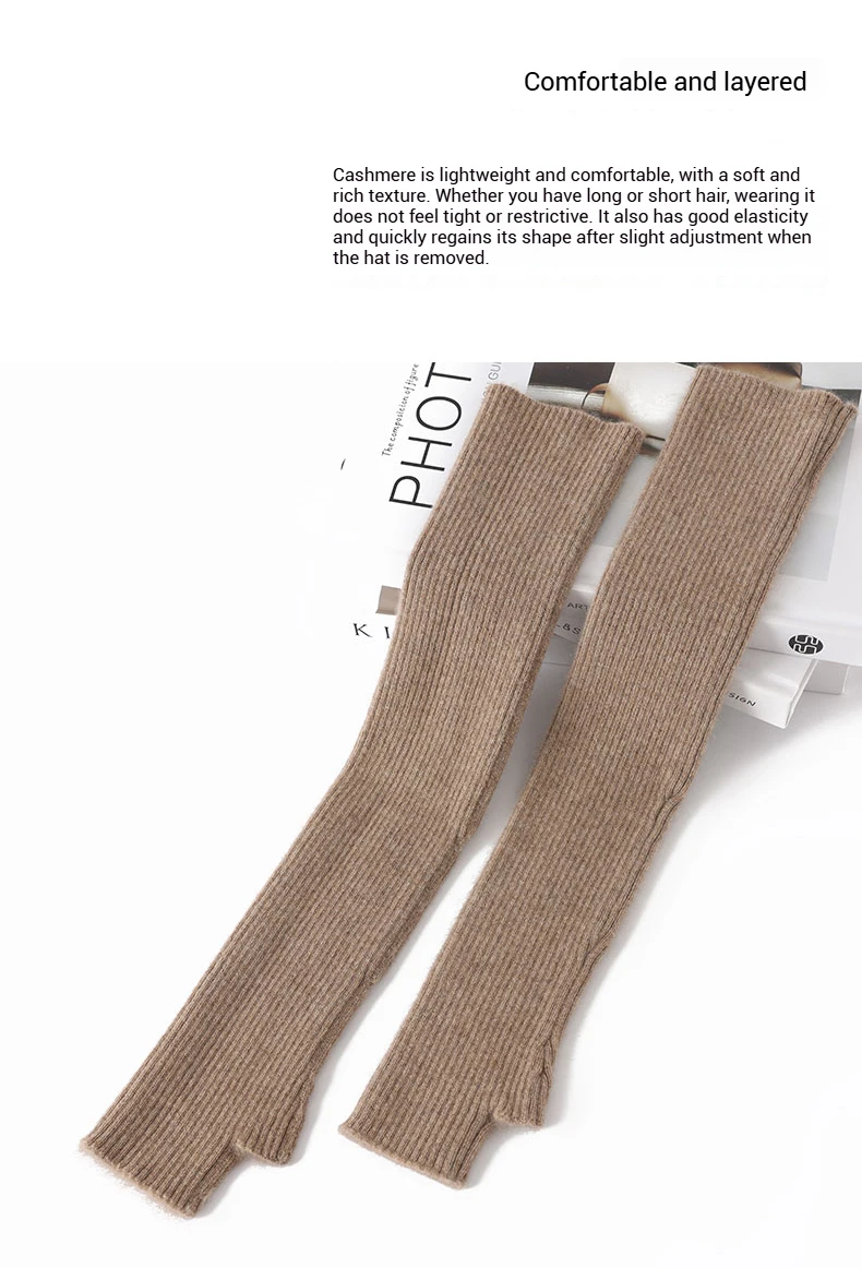 Women 100% Cashmere Long Mittens 43cm Fine Knitted Fingerless Gloves Mitt Y2k Thermal Gloves Semi Finger Oversleeves Arm Warmers