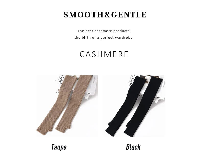 Women 100% Cashmere Long Mittens 43cm Fine Knitted Fingerless Gloves Mitt Y2k Thermal Gloves Semi Finger Oversleeves Arm Warmers