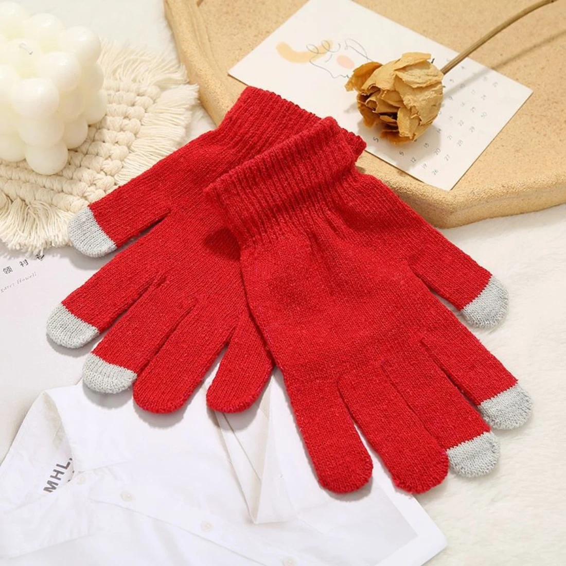 2023 Winter Soft Knitted Gloves Women Men Glove Touch Sensory Screen Thickened Plush Full Finger Mittens Cycling Couple Gloves