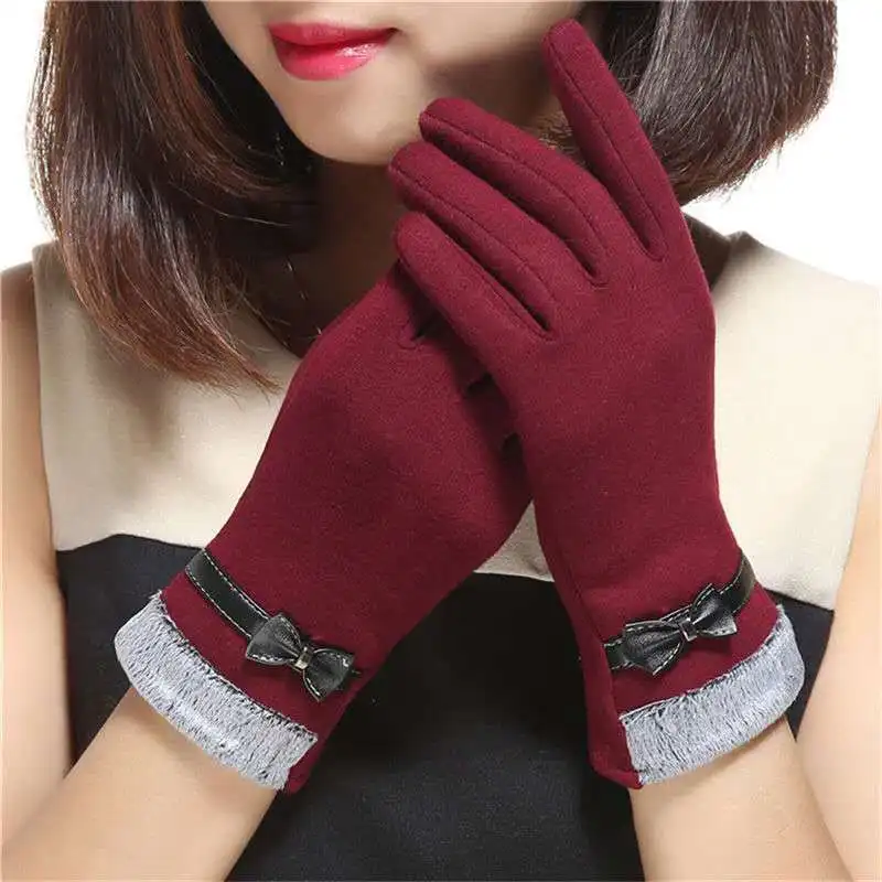 New Fashion Grace Lady Gloves Women Winter Vintage Bow-Knot Touch Screen Driving Warm Windproof Glove Mittens Wholesale G073