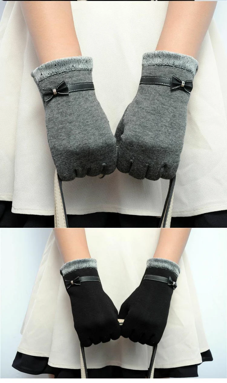 New Fashion Grace Lady Gloves Women Winter Vintage Bow-Knot Touch Screen Driving Warm Windproof Glove Mittens Wholesale G073