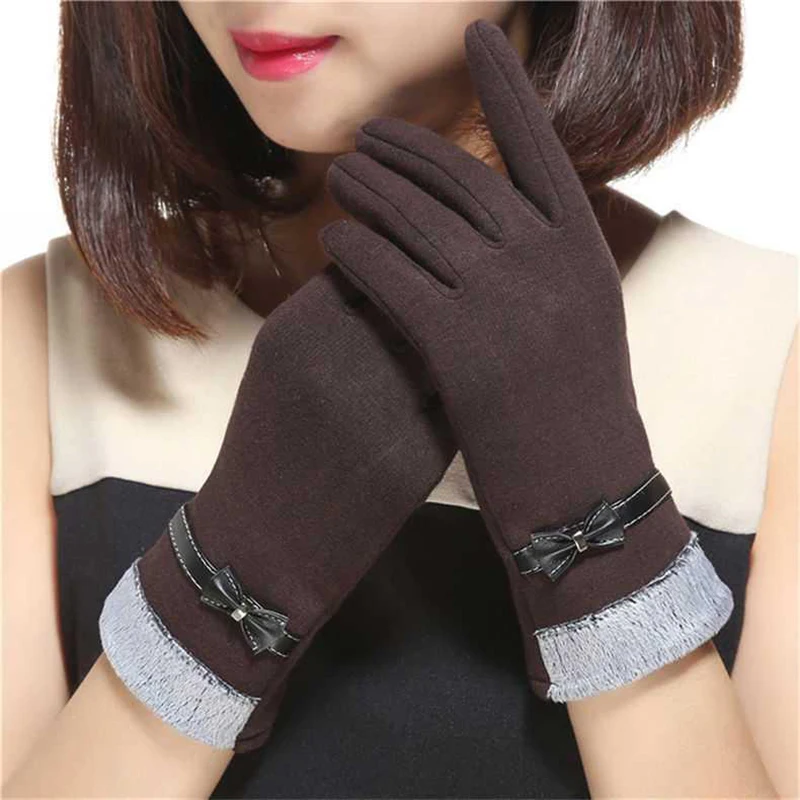 New Fashion Grace Lady Gloves Women Winter Vintage Bow-Knot Touch Screen Driving Warm Windproof Glove Mittens Wholesale G073