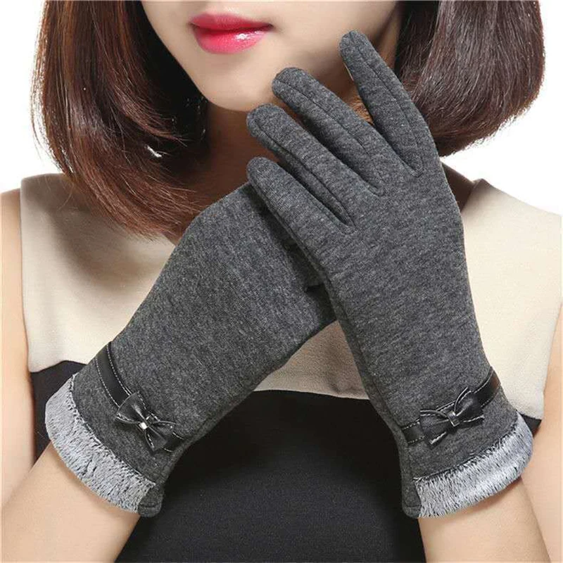 New Fashion Grace Lady Gloves Women Winter Vintage Bow-Knot Touch Screen Driving Warm Windproof Glove Mittens Wholesale G073