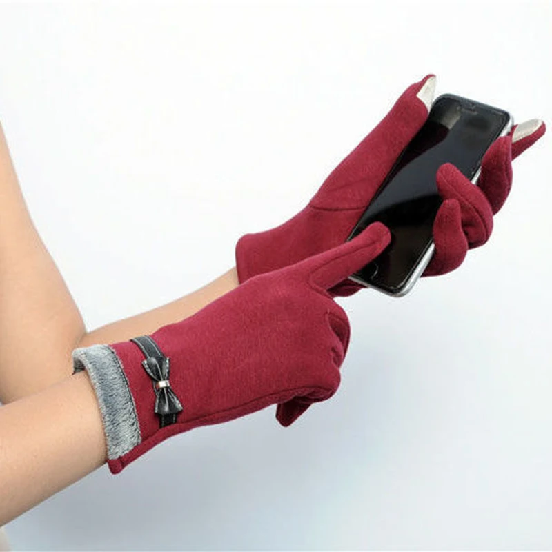 New Fashion Grace Lady Gloves Women Winter Vintage Bow-Knot Touch Screen Driving Warm Windproof Glove Mittens Wholesale G073