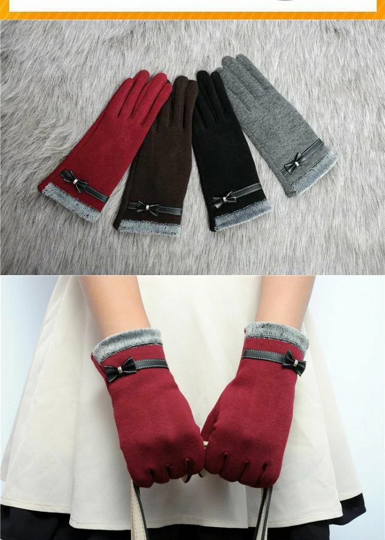 New Fashion Grace Lady Gloves Women Winter Vintage Bow-Knot Touch Screen Driving Warm Windproof Glove Mittens Wholesale G073