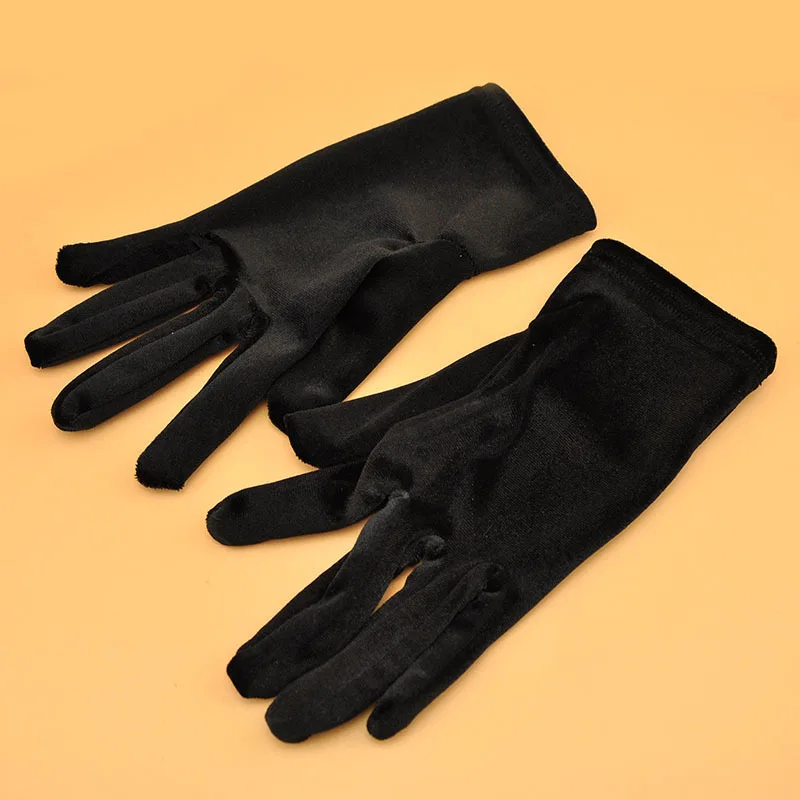 Women Golden Velvet Long Section Autumn Winter Warm Black Evening Dress Etiquette Gloves Retro Style Banquet Accessories Cosplay