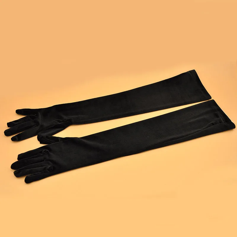 Women Golden Velvet Long Section Autumn Winter Warm Black Evening Dress Etiquette Gloves Retro Style Banquet Accessories Cosplay