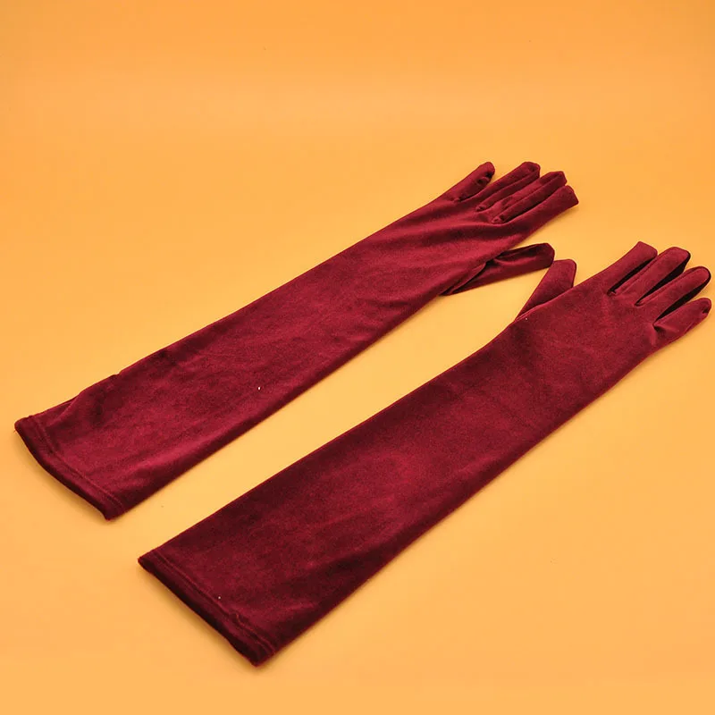 Women Golden Velvet Long Section Autumn Winter Warm Black Evening Dress Etiquette Gloves Retro Style Banquet Accessories Cosplay