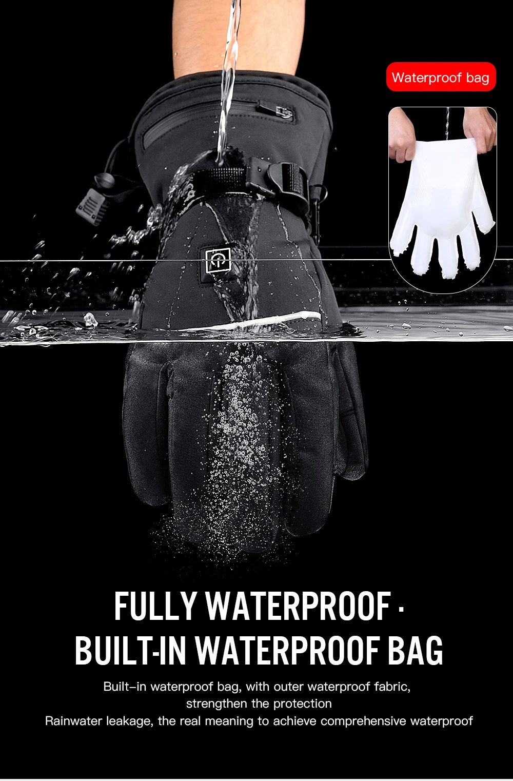 1 pair of electric heating gloves with battery heating, adjustable in three levels, suitable for men and women, winter anti slip