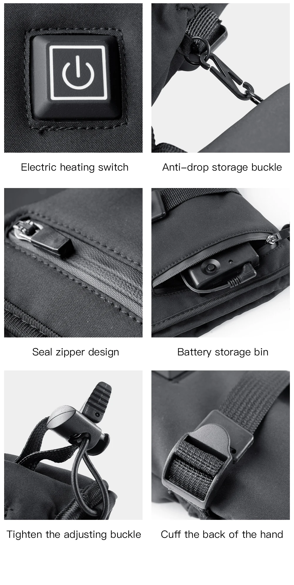 1 pair of electric heating gloves with battery heating, adjustable in three levels, suitable for men and women, winter anti slip