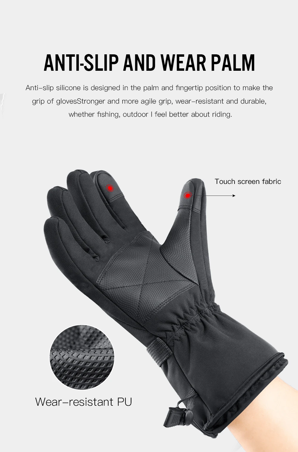 1 pair of electric heating gloves with battery heating, adjustable in three levels, suitable for men and women, winter anti slip