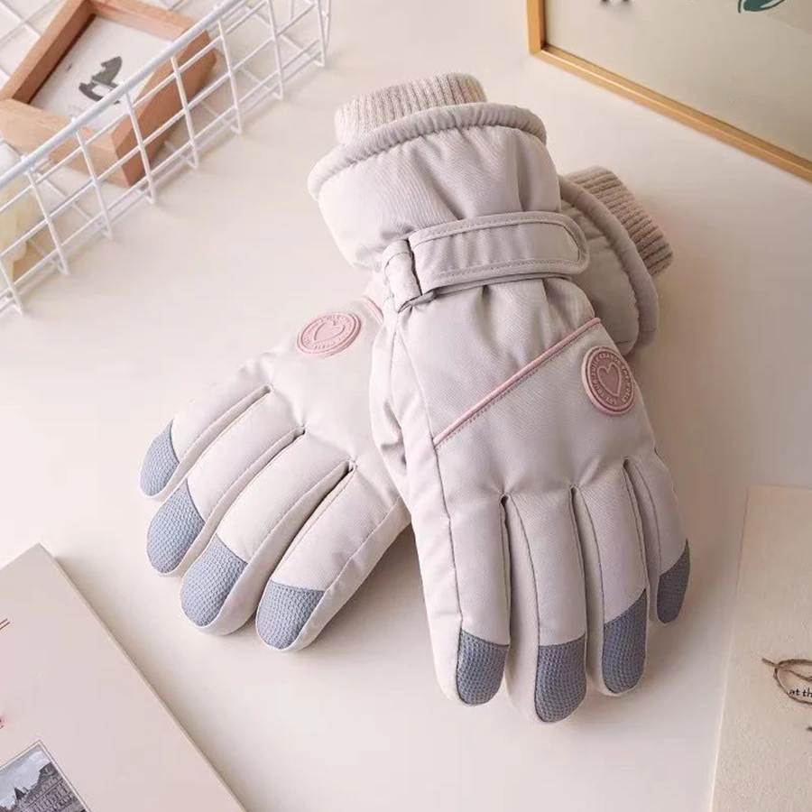 Ski gloves for winter women, outdoor cycling, windproof and cold proof with thick velvet insulation, anti slip touch screen glov