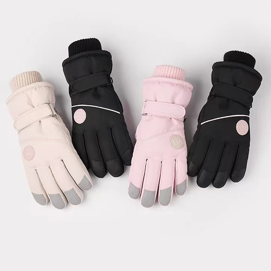 Ski gloves for winter women, outdoor cycling, windproof and cold proof with thick velvet insulation, anti slip touch screen glov