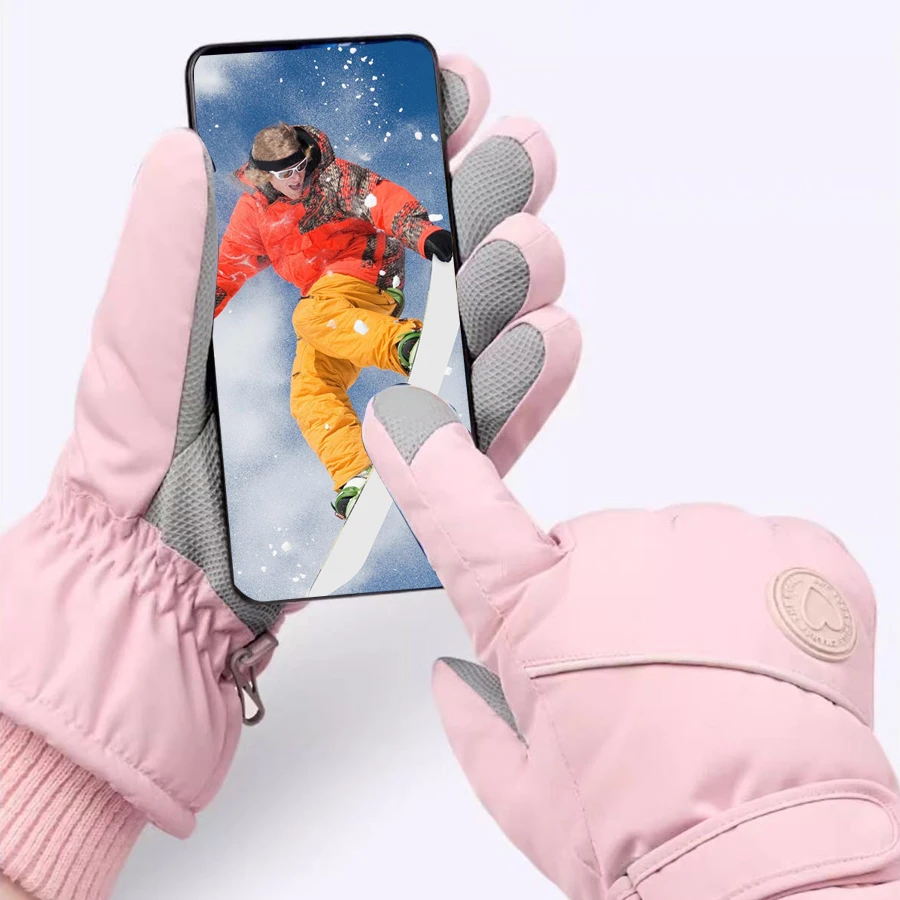 Ski gloves for winter women, outdoor cycling, windproof and cold proof with thick velvet insulation, anti slip touch screen glov