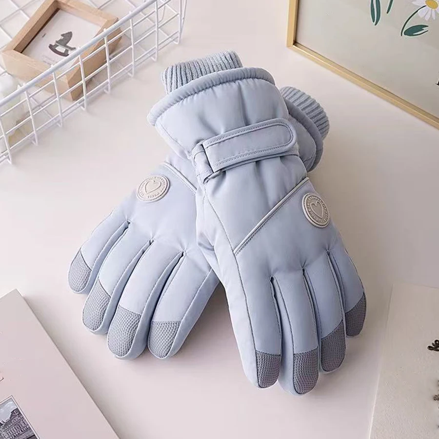 Ski gloves for winter women, outdoor cycling, windproof and cold proof with thick velvet insulation, anti slip touch screen glov