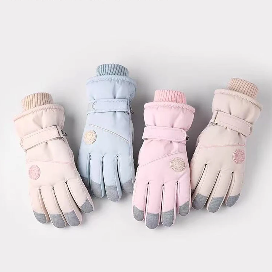 Ski gloves for winter women, outdoor cycling, windproof and cold proof with thick velvet insulation, anti slip touch screen glov