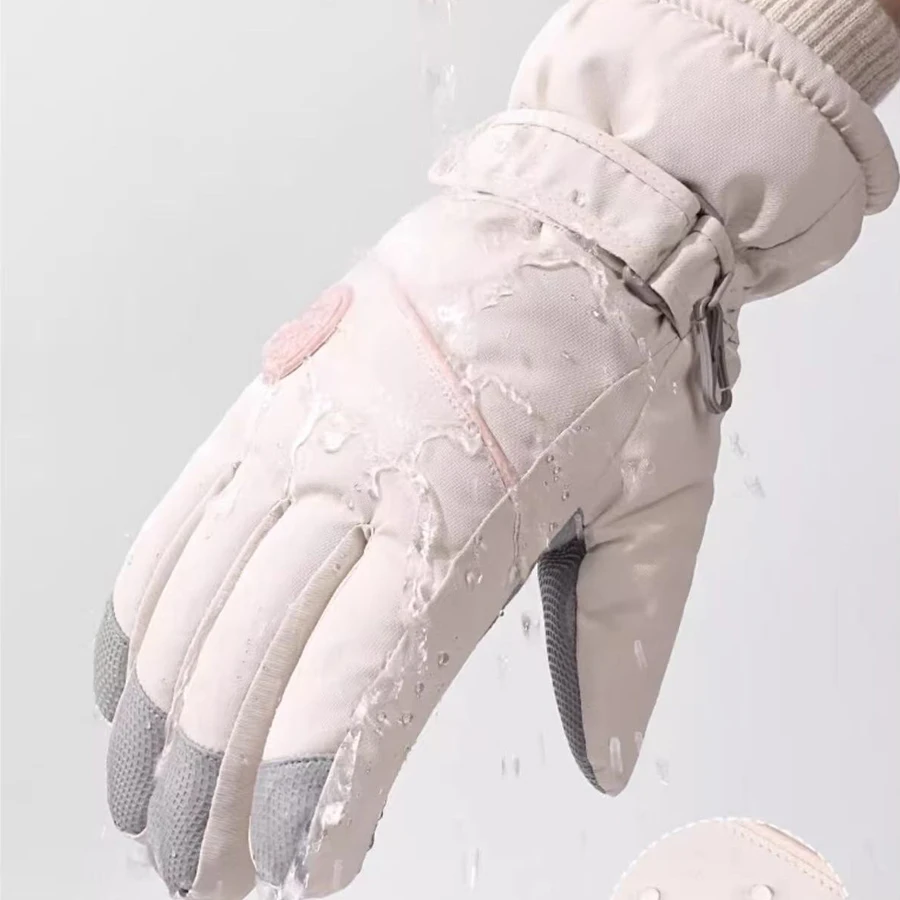 Ski gloves for winter women, outdoor cycling, windproof and cold proof with thick velvet insulation, anti slip touch screen glov