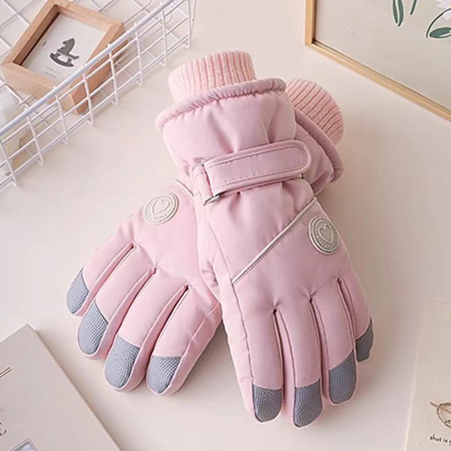 Ski gloves for winter women, outdoor cycling, windproof and cold proof with thick velvet insulation, anti slip touch screen glov