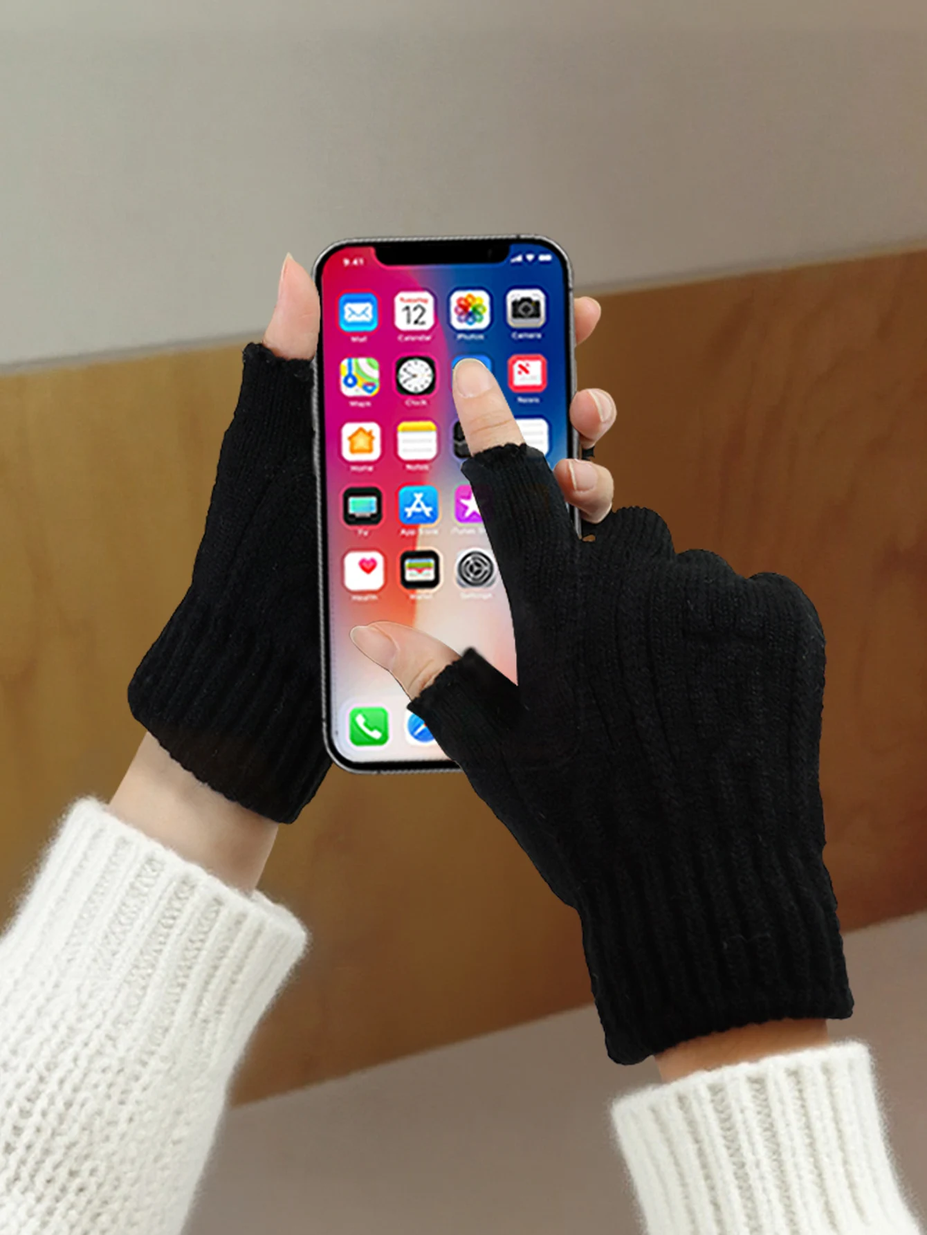 Half-Finger Gloves for Men and Women, Autumn and Winter, Fingerless, Suitable for Students Writing, Typing, Cycling, Touchscreen Compatible, Knitted Wool, Warm, Fingerless Design