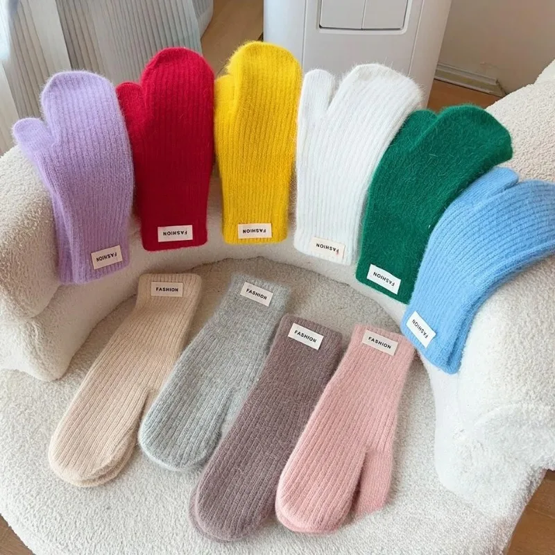 27CM Long Imitation Rabbit Hair Thickened Knitted Yarn Gloves Women Winter Keep Warm Cute Lovely Multicolor Elasticity Mittens