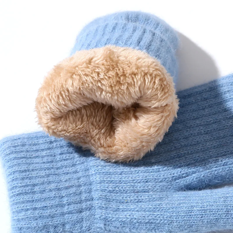 Knitted Gloves Wool Mittens Men Women Winter Outdoor Windproof Warm Student Thick Cute Fluffy Mittens Rabbit Hair Gloves