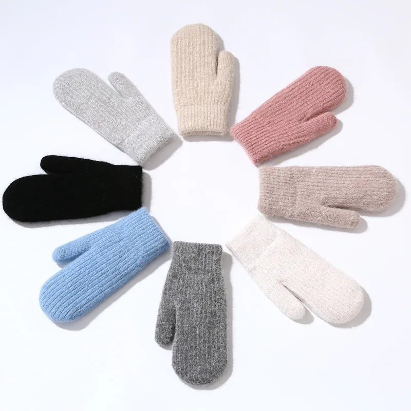 Knitted Gloves Wool Mittens Men Women Winter Outdoor Windproof Warm Student Thick Cute Fluffy Mittens Rabbit Hair Gloves