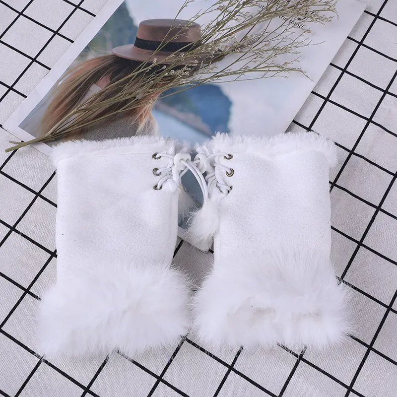 1 Pair Women Winter Warm Gloves Sexy Faux Rabbit Fur Hand Wrist Warmer Fingerless Gloves Suede Women Mittens Warm Wrist Gloves