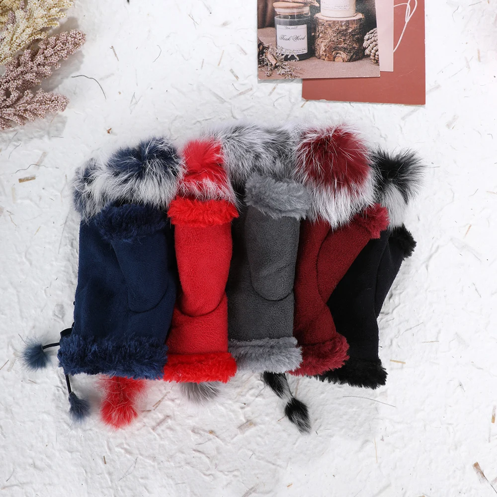 1 Pair Women Winter Warm Gloves Sexy Faux Rabbit Fur Hand Wrist Warmer Fingerless Gloves Suede Women Mittens Warm Wrist Gloves