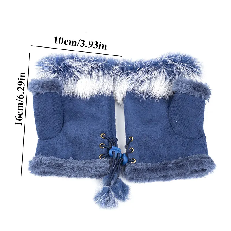 1 Pair Women Winter Warm Gloves Sexy Faux Rabbit Fur Hand Wrist Warmer Fingerless Gloves Suede Women Mittens Warm Wrist Gloves