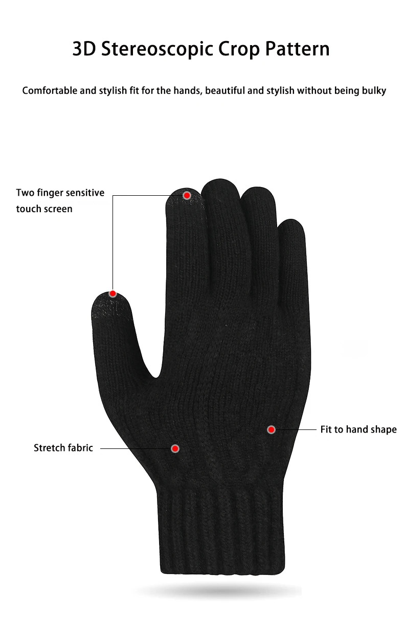 Winter New Warm Knitted Gloves For Men Women Students Solid Touchscreen Mittens Outdoor Knitting Cycling Skiing Writing Gloves