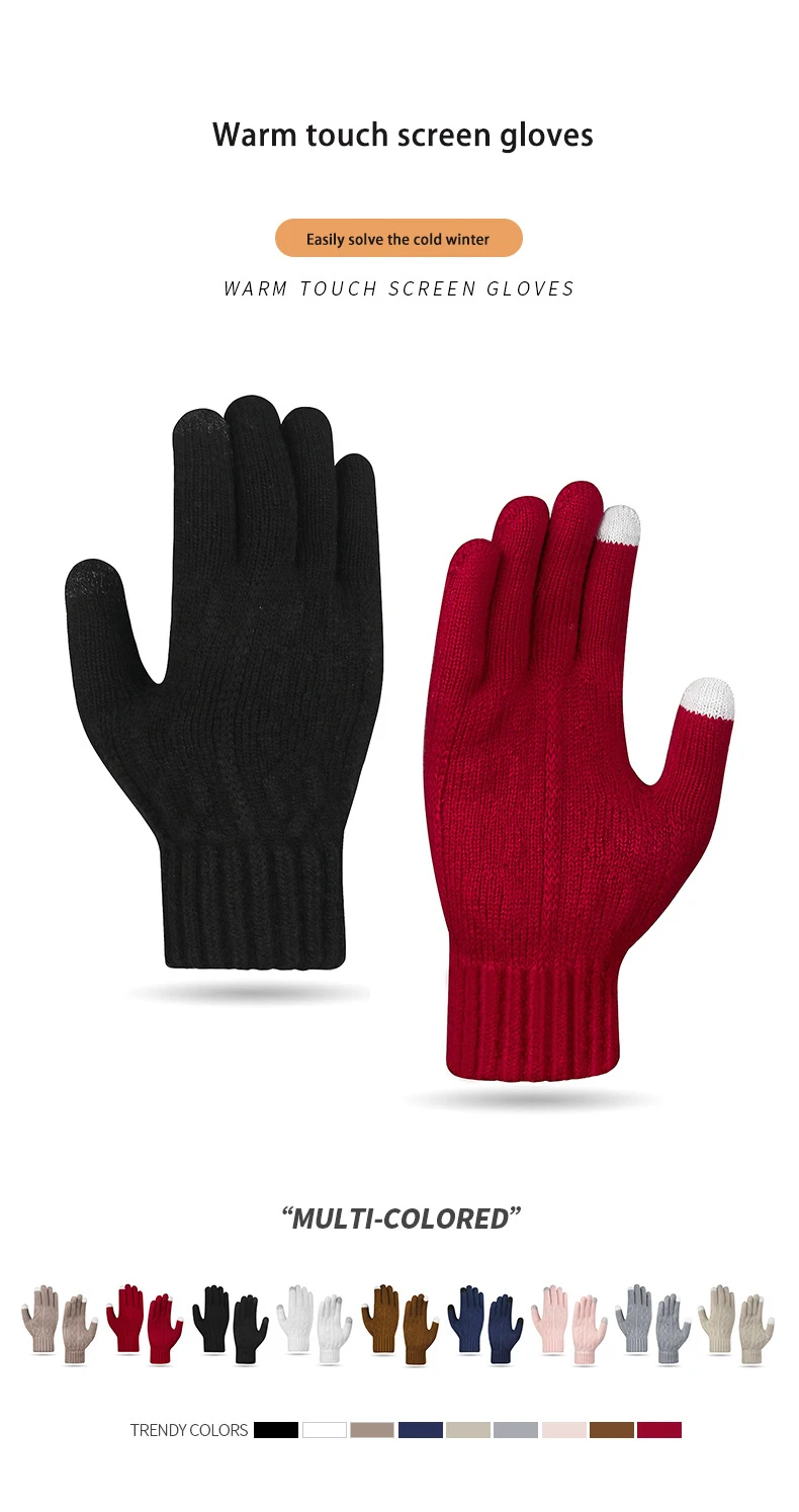 Winter New Warm Knitted Gloves For Men Women Students Solid Touchscreen Mittens Outdoor Knitting Cycling Skiing Writing Gloves