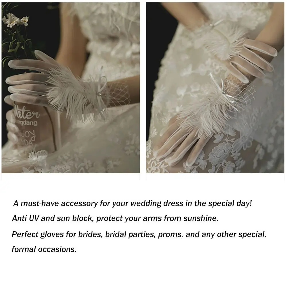 Women White Lace Mesh Gloves Vintage Pearl Wrist Gloves Wedding Bridal Gloves Lady Gown Mittens Party Dress Cosplay Accessories
