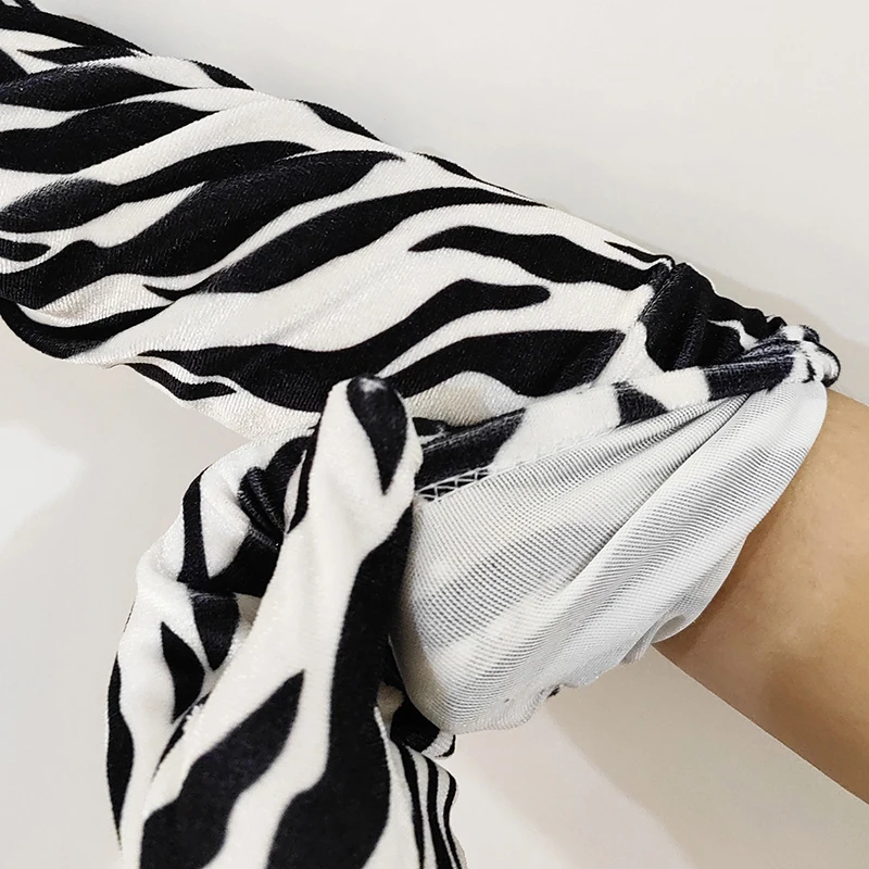 53cm Women Winter Keep Warm Gold Velvet Leopard Zebra Print Long Gloves Fashion Elegant Opera Stage Performance