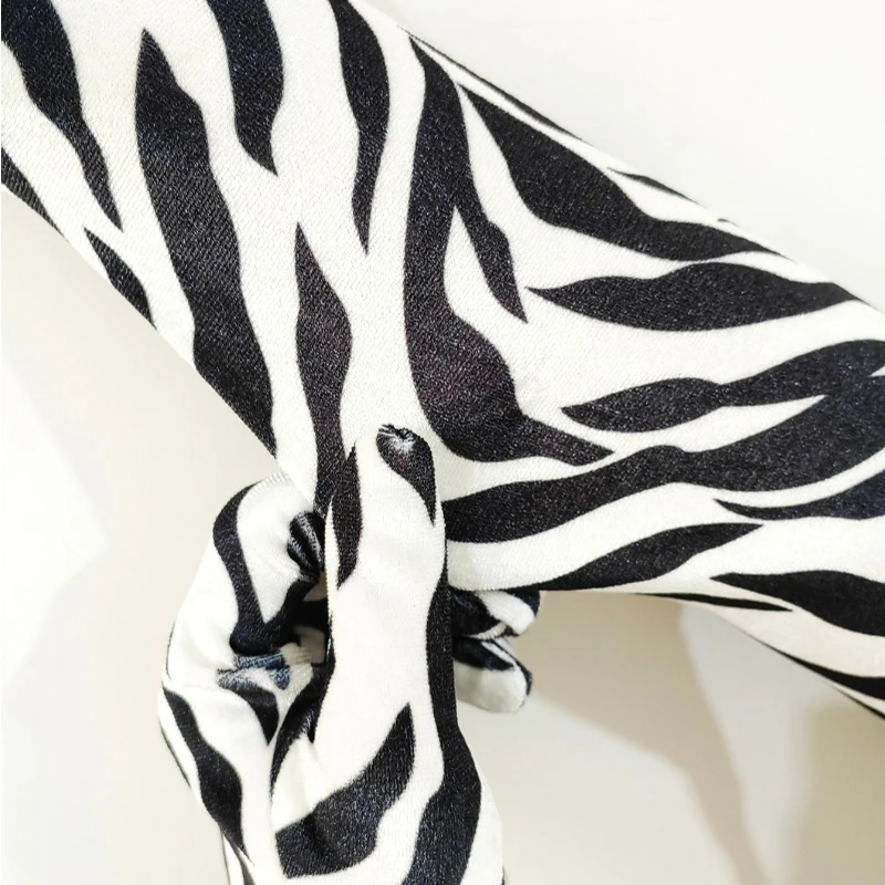 53cm Women Winter Keep Warm Gold Velvet Leopard Zebra Print Long Gloves Fashion Elegant Opera Stage Performance